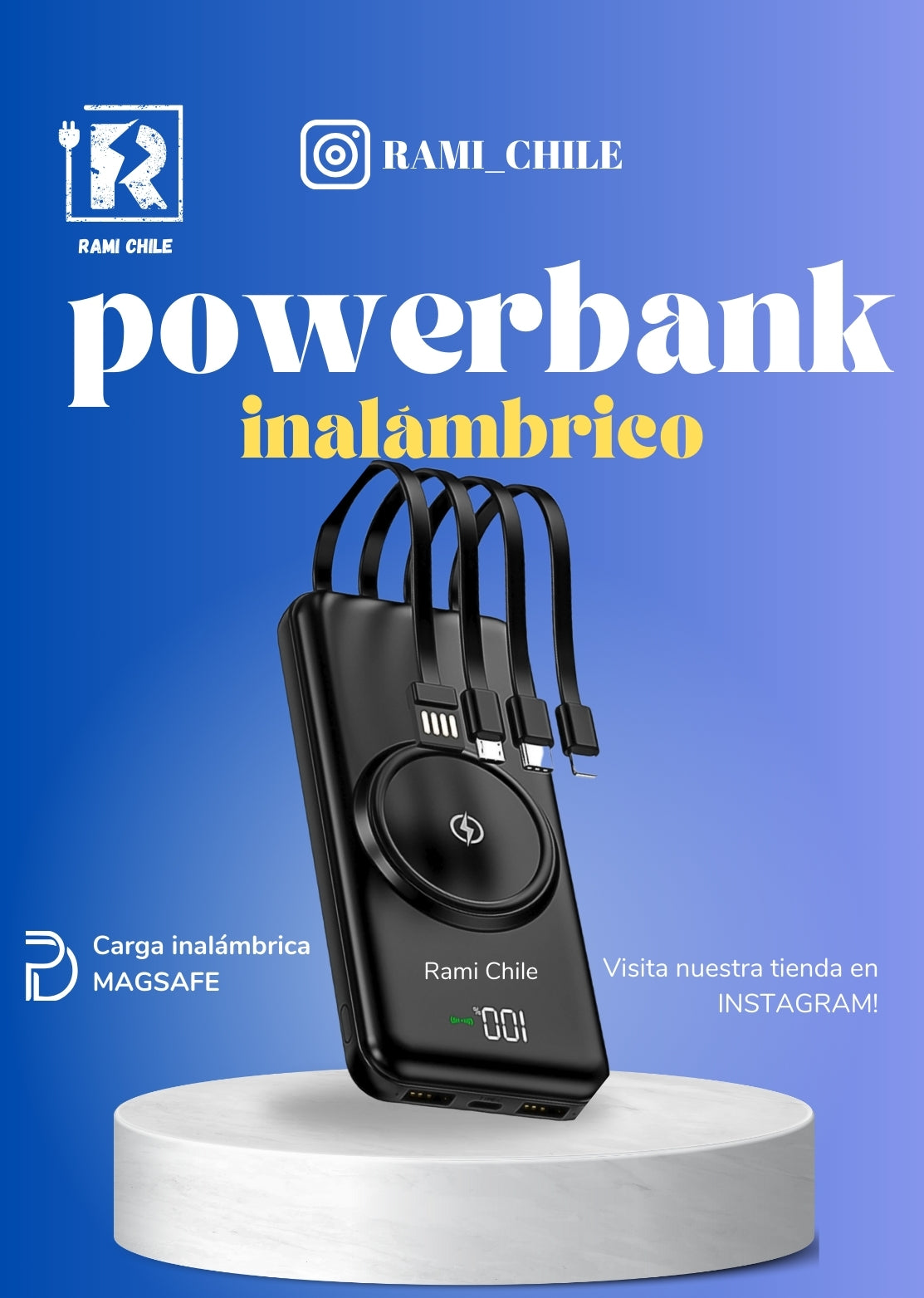 Batería Portátil Carga Inalámbrica Rami Chile 20.000mAh Carga PD Wireless PRO