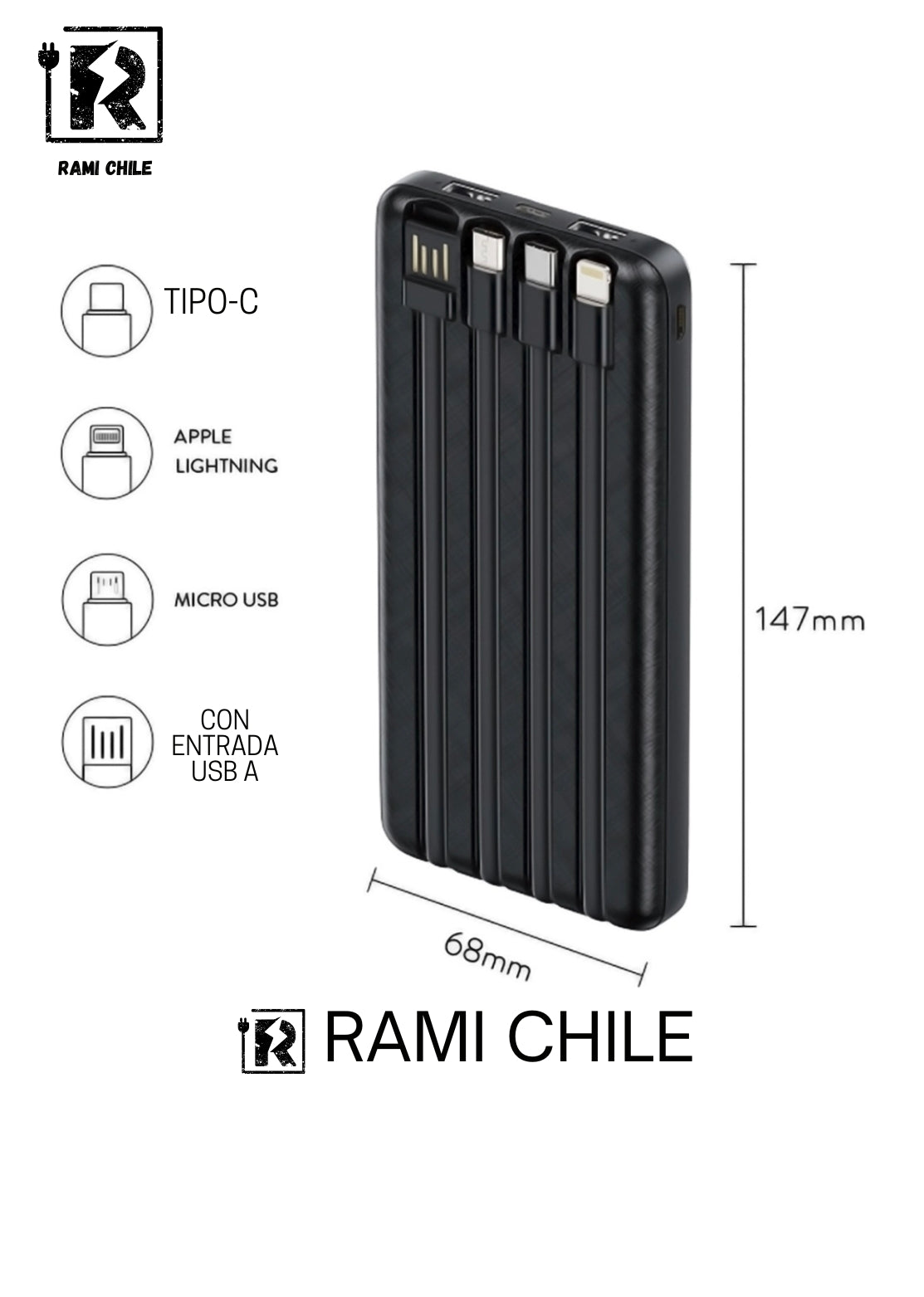 Batería Portátil Carga Inalámbrica Rami Chile 20.000mAh Carga PD Wireless PRO