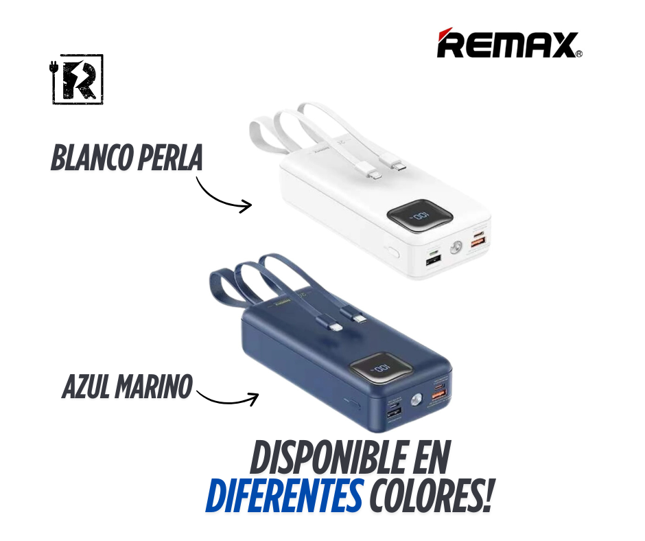 Cargador Pórtatil Remax 550 22.5W de potencia! 30.000mAh de capacidad - Cables Tipo C y Lightning Integrados!