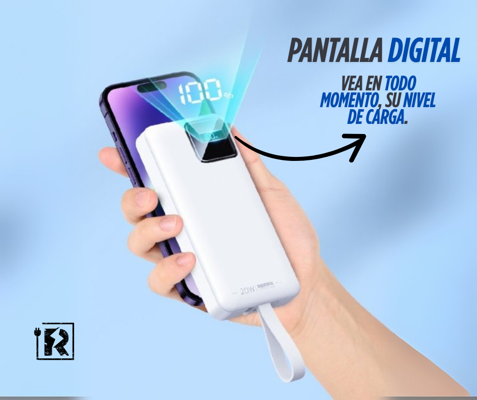 Cargador Pórtatil Remax 550 22.5W de potencia! 30.000mAh de capacidad - Cables Tipo C y Lightning Integrados!