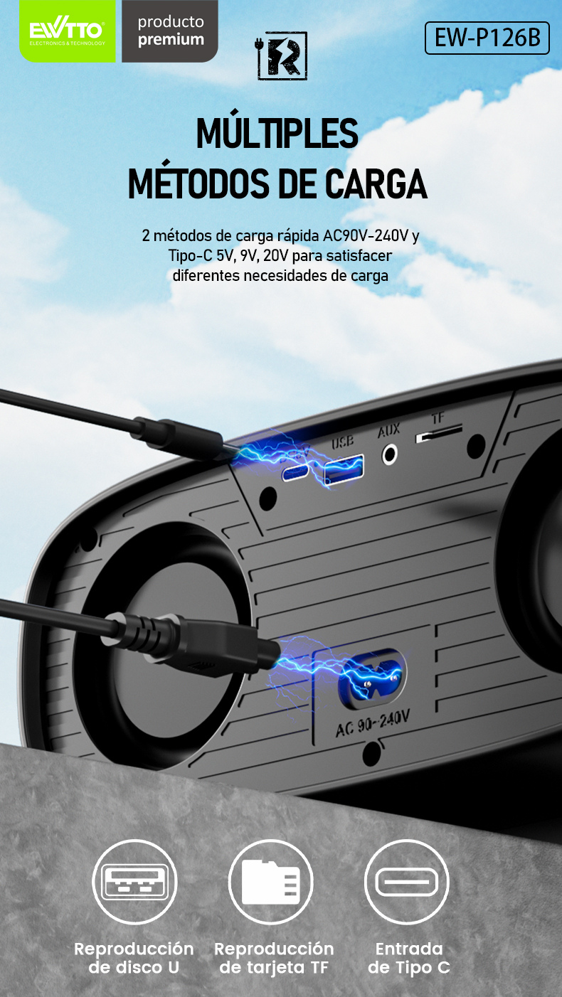 Parlante Bluetooth EWTTO 40W RMS Sonido HI-FI BASS Ai 220V/5V Conexión Directa Mejor que JBL
