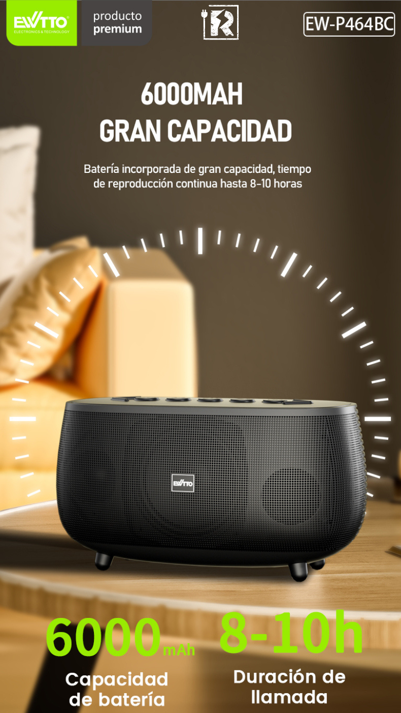 Parlante Bluetooth AI Bass EWTTO P464B 40W RMS 5.3V BT Entrada Microfono