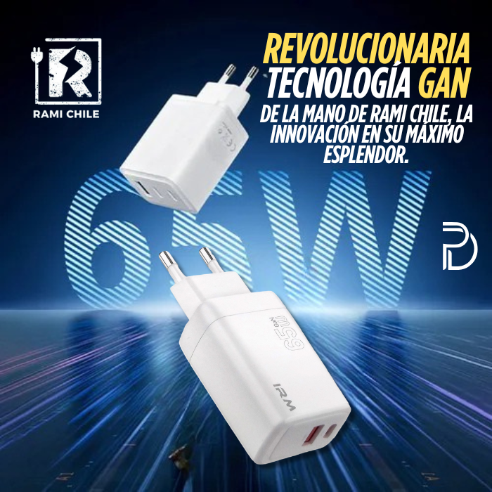 Cargador de Pared IRM 65W Carga Ultra Rápida PPS 3.0/ PD 3.0 / Tecnología GaN Powered-By Premium