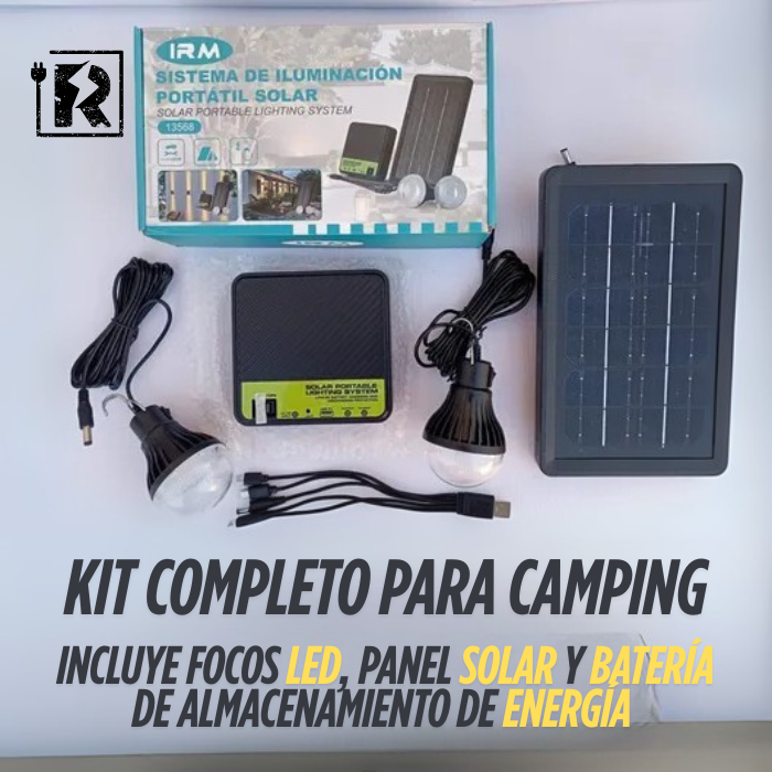 Kit Solar / 2 Ampolletas LED / Carga Celulares / 1200mAh Batería Incluida / 3.7W de potencia / 8 Horas Luz Continúa