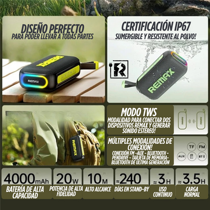 Parlante Remax M10 Parlante Bluetooth Portátil 5.4V 20W RMS 4H Uso Continuo!