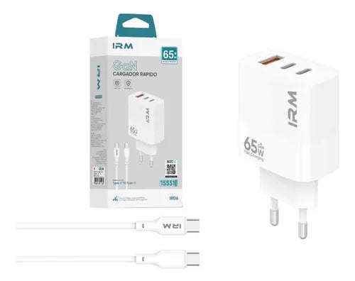 Cargador de Pared IRM 65W Carga Ultra Rápida PPS 3.0/ PD 3.0 / Tecnología GaN Powered-By Premium