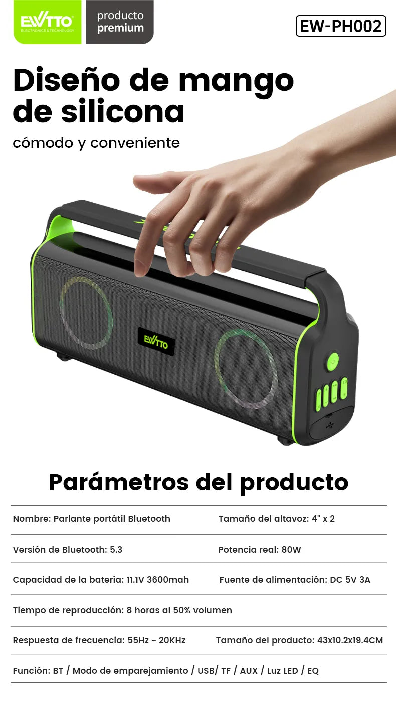 Parlante Bluetooth EWTTO TERMINATOR 80W RMS PH002