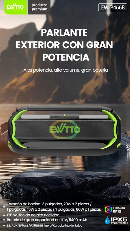 Parlante Bluetooth EWTTO P466B Depredador 120W RMS IPX5