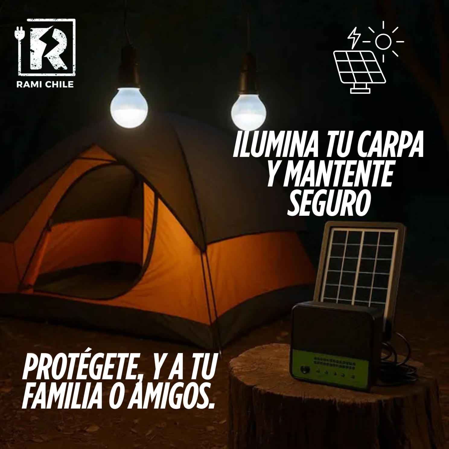 Kit Solar / 2 Ampolletas LED / Carga Celulares / 1200mAh Batería Incluida / 3.7W de potencia / 8 Horas Luz Continúa