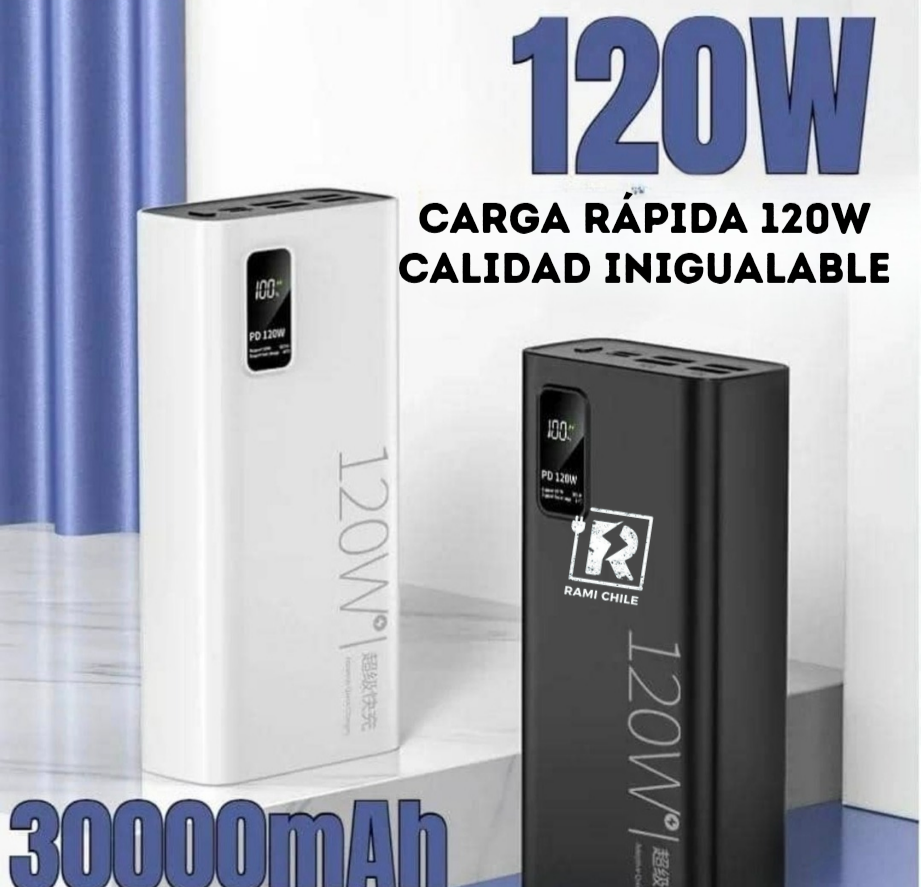 Cargador Portátil 120W 30.000mAh capacidad carga Super Rápida Power Delivery