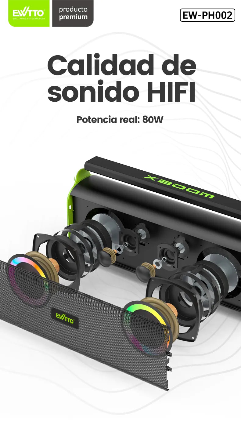 Parlante Bluetooth EWTTO TERMINATOR 80W RMS PH002
