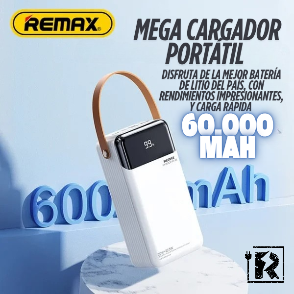 Mega Cargador Portátil Remax 60.000mAh Alta Capacidad / Lesu ll Series / 22.5+20W Carga Súper Rápida / Power Delivery y Quick Charge/ 1.2KG