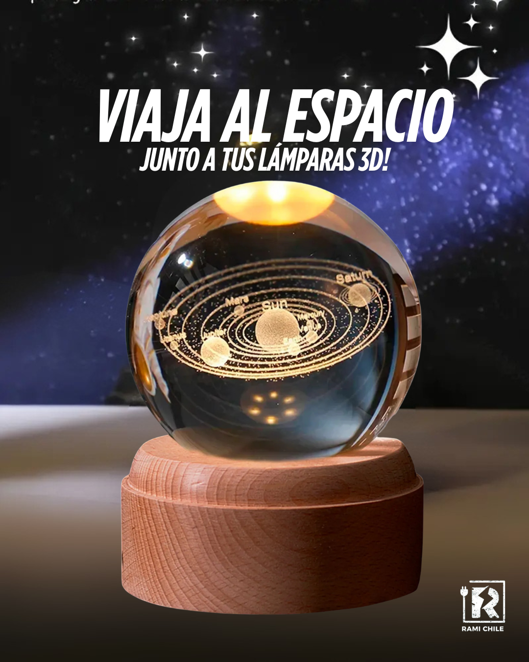 3D Lampara De Noche Led Galaxia Bola Cristal -  Sistema Solar Estructura Pantalla
